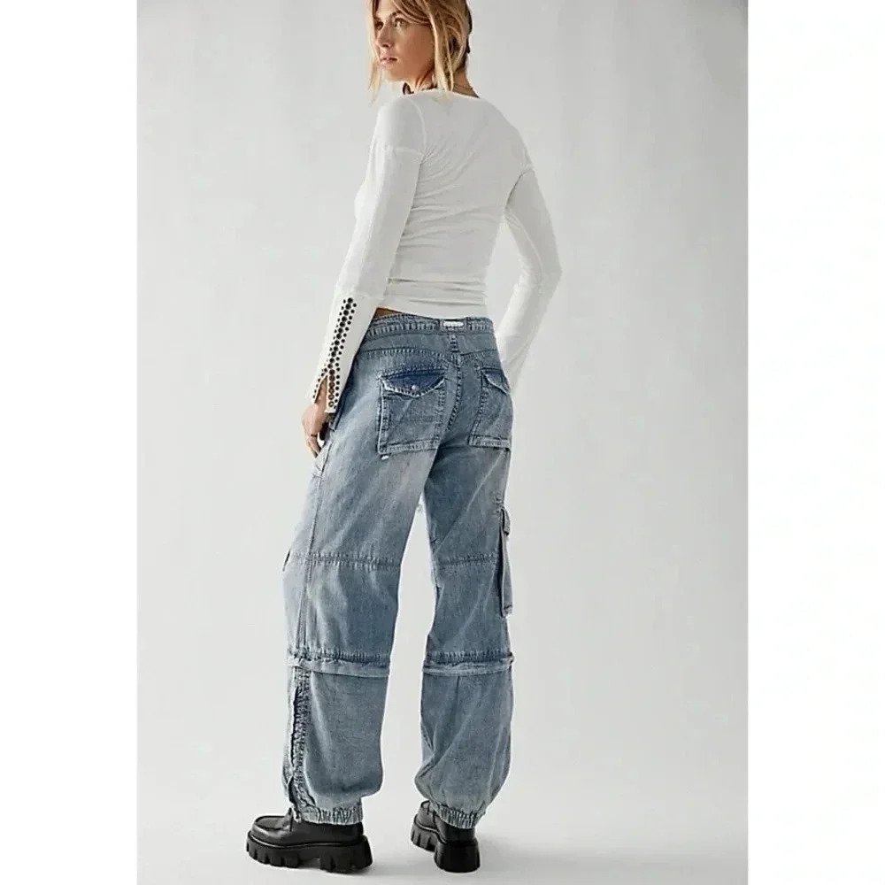 NWT Free People South Bay Wide-Leg Drawstring Jeans Blue XL - Picture 6 of 17